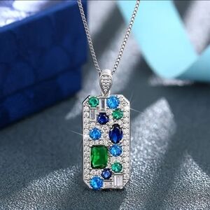 Rectangular pendant necklace September birthstones